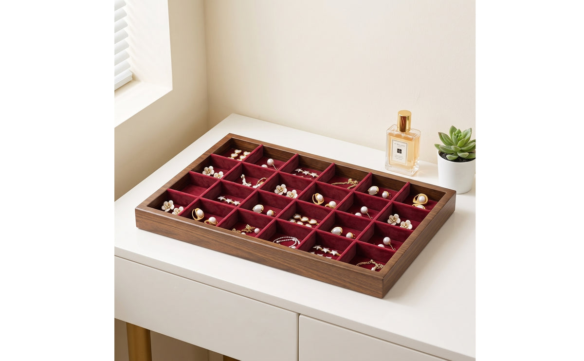 Jewelry Tray with Velvet Lining Minimalist Wood Grain Jewelry Organizer Wooden for Vanity, Dresser