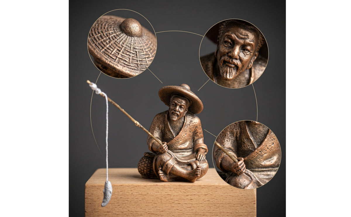 Fisherman Figurine with Fishing Rod Stone-Look Fisherman Statue Tranquil for Gardeners, Collectors, Bonsai, Rock Garden, Aquarium