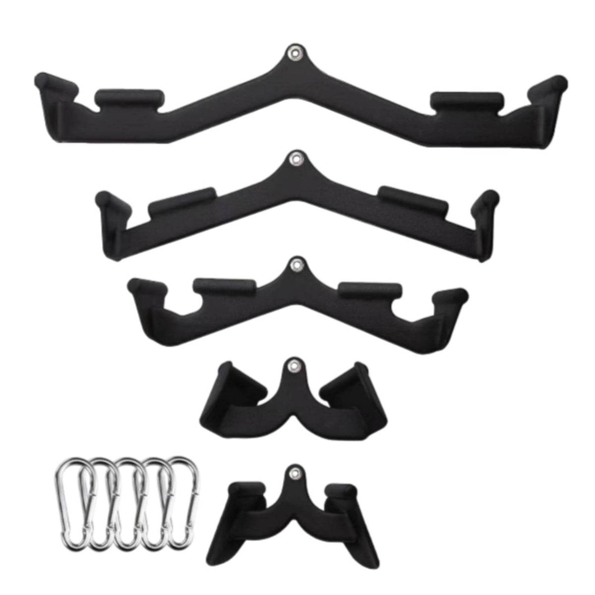 5 Pieces Lat Pulldown Attachment Set Multi-Position Cable Machine Handles with Carabiners Matte Black Cable Machine Attachment Set for Athletes