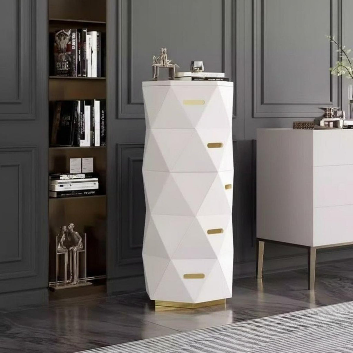 5-Drawer Storage cabinet Freestanding Sculpted Front 5-Drawer Cabinet adaptable Space-Saving for householders, Parents, Hallway