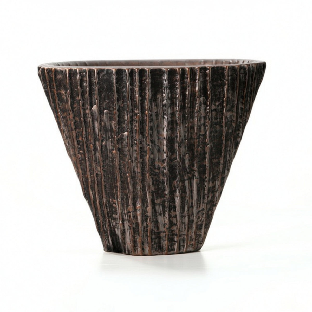 Resin Vase Textured Striped Vase Geometric for Entryway, Office, Bookshelf