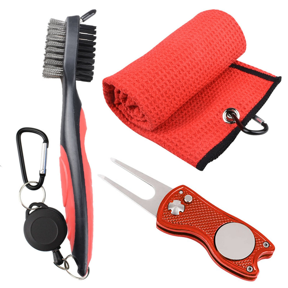 Golf Towel Brush Set 3-Piece Golf Club Cleaning Kit Metal Divot Tool for Golfers