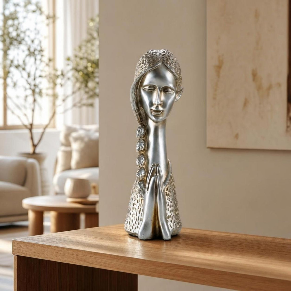 Praying Girl Figurine Standing Praying Girl Statue Decorative Sculpture for Homeowners, Art Collectors, Table