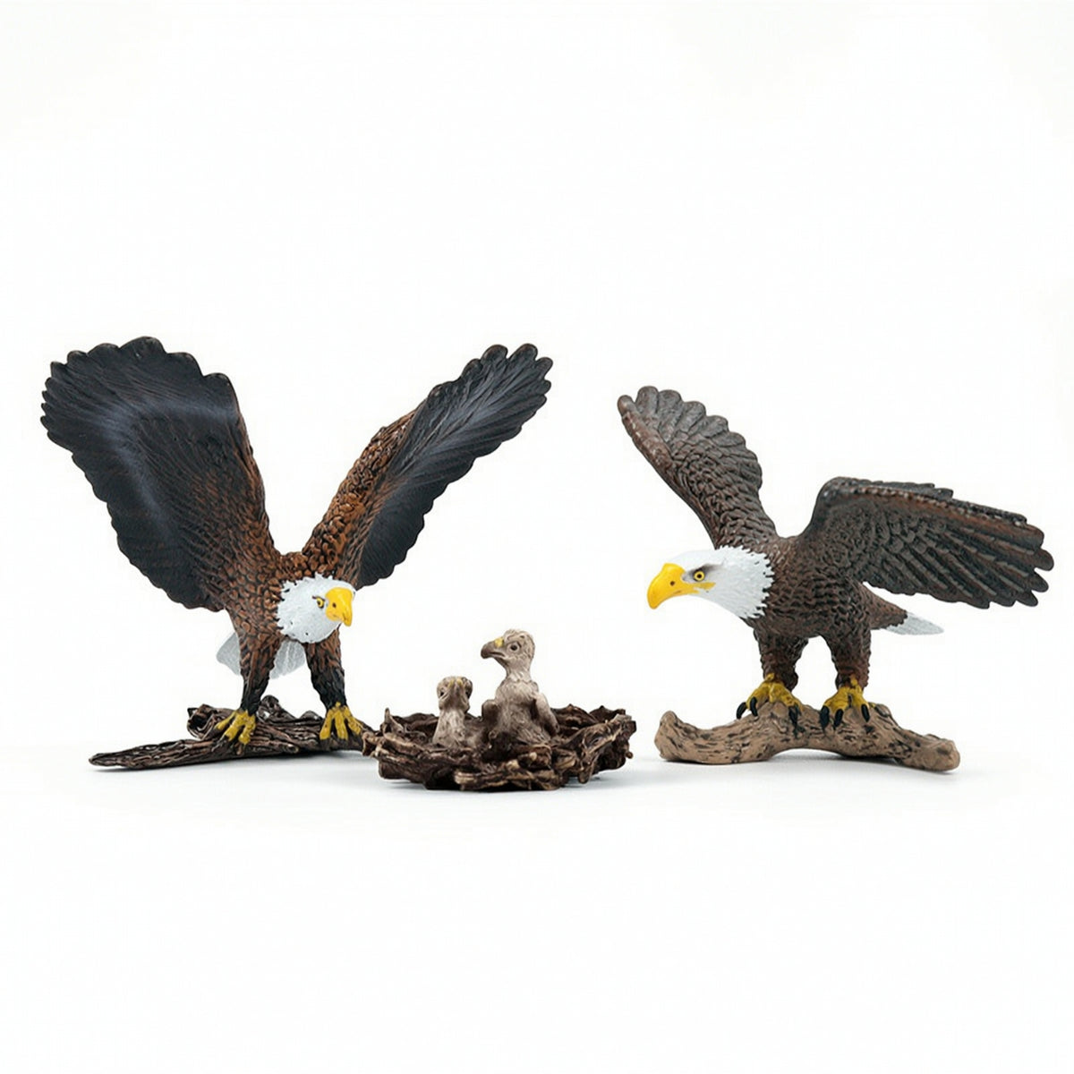 3 Pieces Hand-Painted Eagle Figurines with Nest Realistic Toy Eagle Set Educational Wildlife Figure Exquisite for Teachers, Classroom, Shelf