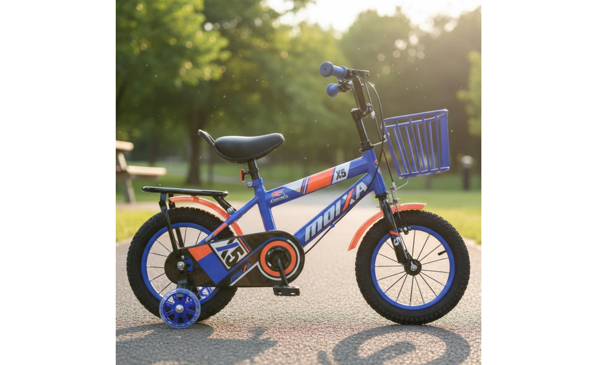 High-Carbon Steel Frame Kids Cycle with Training Wheels Double Brakes Boys Girls Cycle Rear Seat Rack Outdoor Push-Along Toy Wear-Resistant Tires for Playground