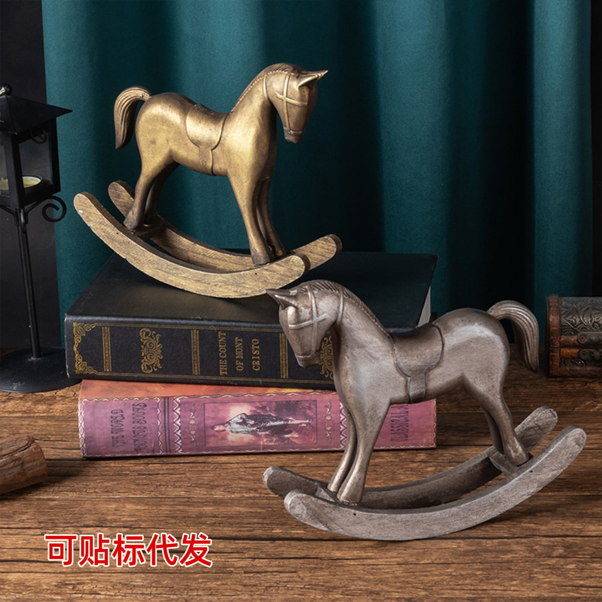 Wooden Rocking Horse Figurine, Vintage European Style, Distressed Finish, Home Decor