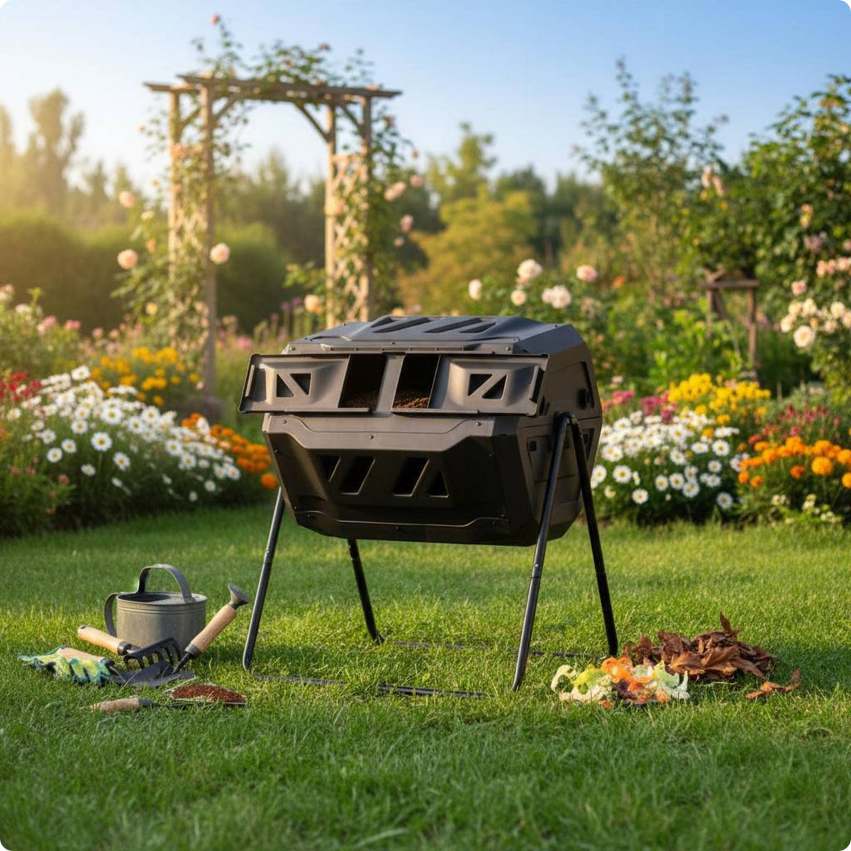 Rotating Compost Bin Metal Stand 160 L Compost Bin Front Entry Panel