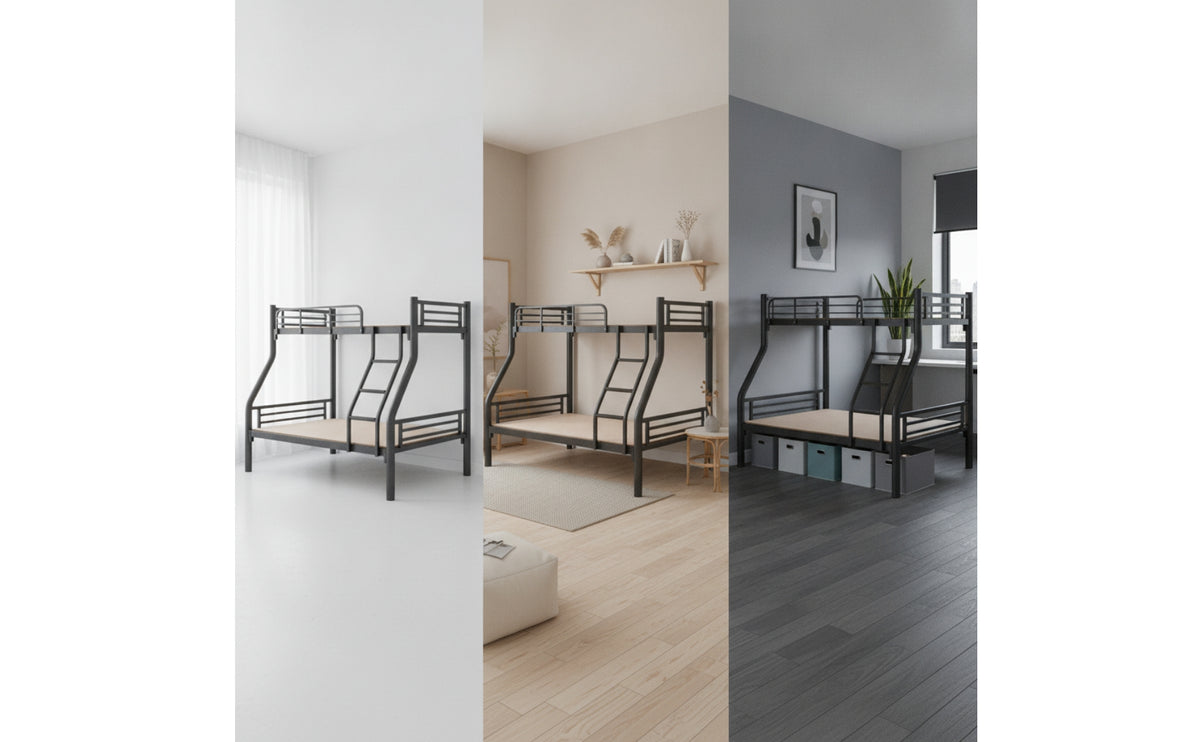 Space-Saving Mother-and-Child Bunk Bed Heavy-Duty Metal Bunk Bed with Ladder Stable Furniture No Box Spring Needed for Families, Kids, Teens, Bedroom, Dormitory