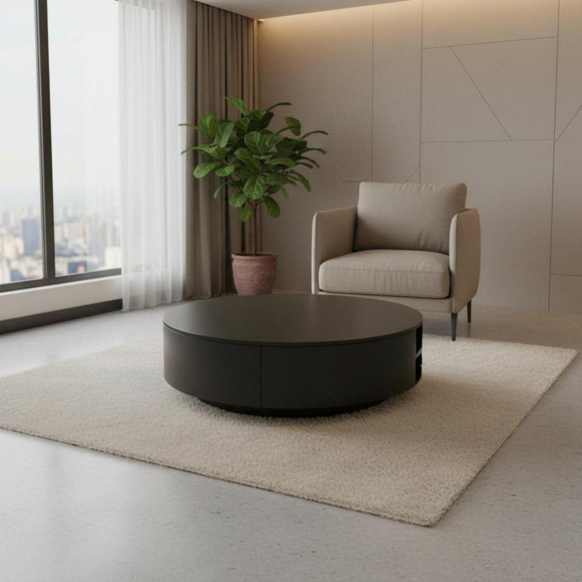 2 Pieces Round Nesting Table Set Light Luxury aesthetic Household Furniture Sintered Sta Top Internal Storage for Living Room