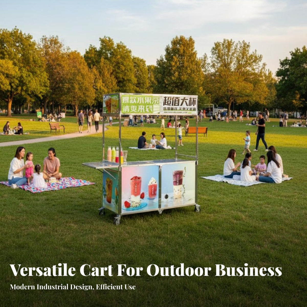 Easy Assembly Foldable Street Food Cart Heavy Duty Mobile Vending Stall Stable Structure Rolling Market Stand Strong Load-Bearing for Small Business Owners, Event Organizers, Night Markets, Outdoor Events, Trade Shows, Restaurants