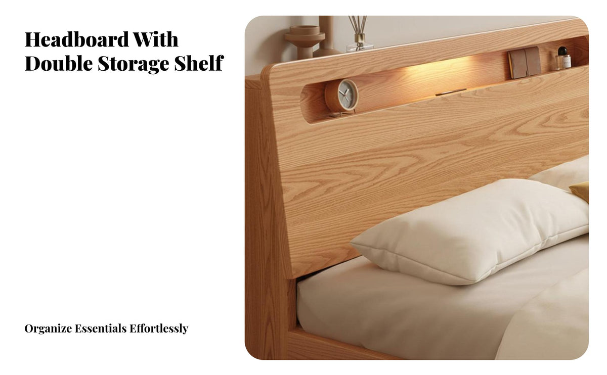 Base Frame with Storage Headboard No Box Spring Needed Bedroom Furniture Minimalist Design Bedstead for Homeowners, Students, Guest Room, Apartment