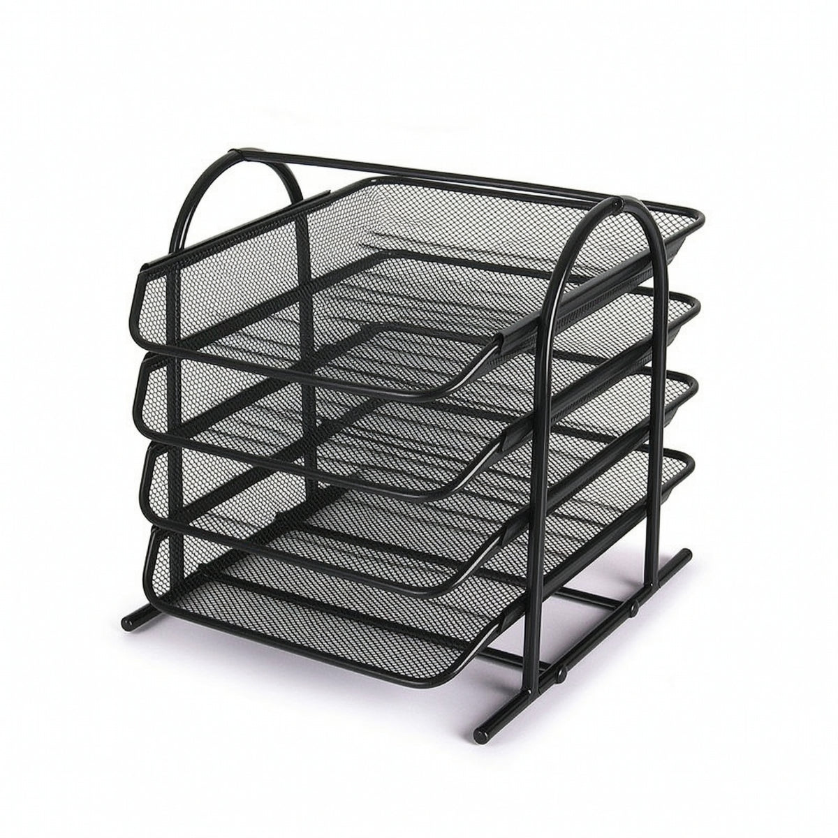File Tray Rack Four-Tier Desk File Organizer Open-Wire for Study Room, Students