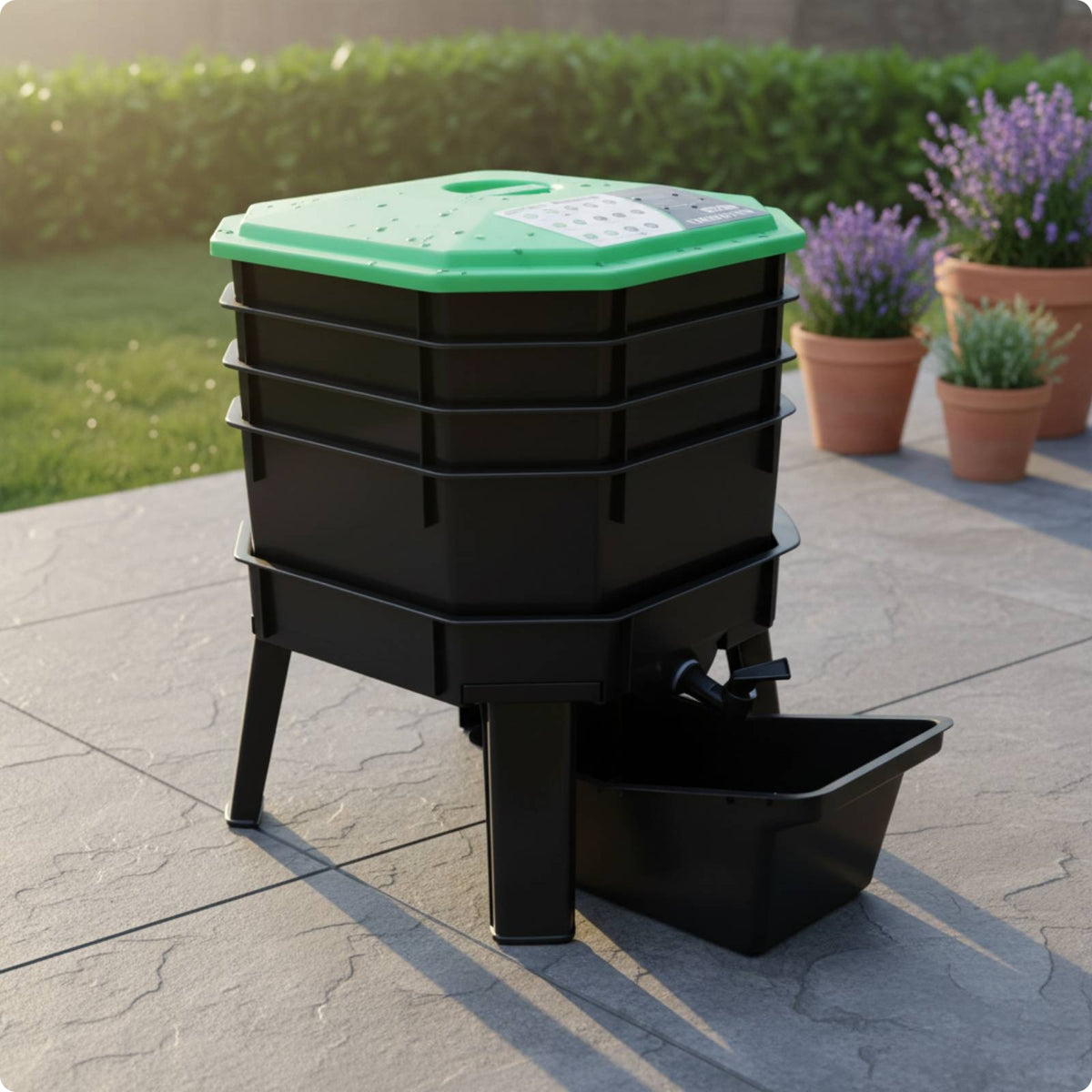 Worm Composting Bin Green Lid Stacked Compost Bin Eco-Friendly for Gardeners