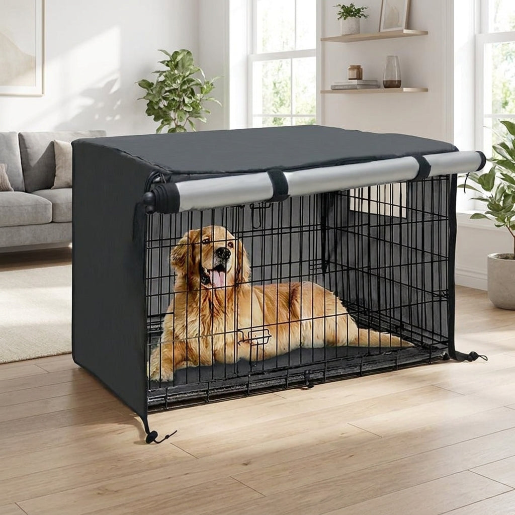 Waterproof Dog Crate Cover, Pet Kennel Cover in Thickened Oxford Cloth, Roll-Up Panels for Indoor Outdoor Wire Crate Privacy and Warm Comfort