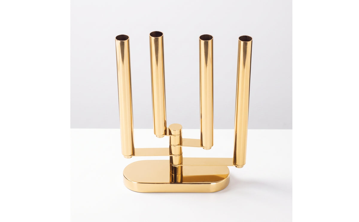 4-Light Candle Holder Modern Tabletop Candelabra Geometric Metal Candlestick with Oval Base for Dining Table Centerpiece