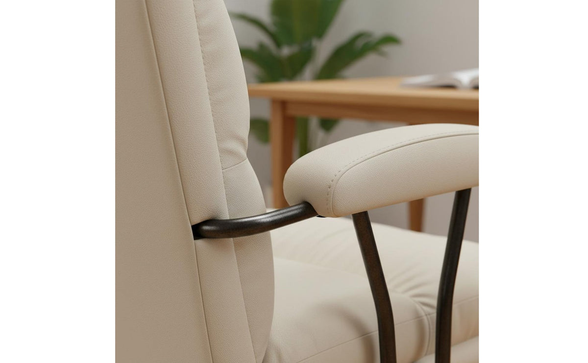 Padded Cushion Ergonomic Office Chair with Wooden Legs Support Modern Vanity Chair Anti-Slip Floor Protection Leather Vanity Armchair Heavy Duty Base for Students, Bedroom