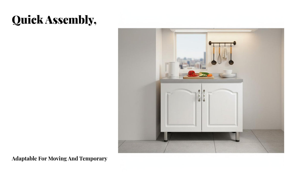 Easy to Assemble Kitchen Sink Base Cabinet Space-Saving Standalone Standing Kitchen Cabinet Multi-Purpose Double Door Sink Base Adjustable Shelf for DIY Enthusiasts, Homeowners, Students, Rental Apartment, Pantry, Basement, Workshop