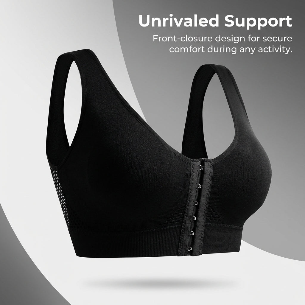 Sports Bras for Women with Front Fastening Hook Closure for Easy On Off, Post Surgery with Removable Straps, Support for Active Wear