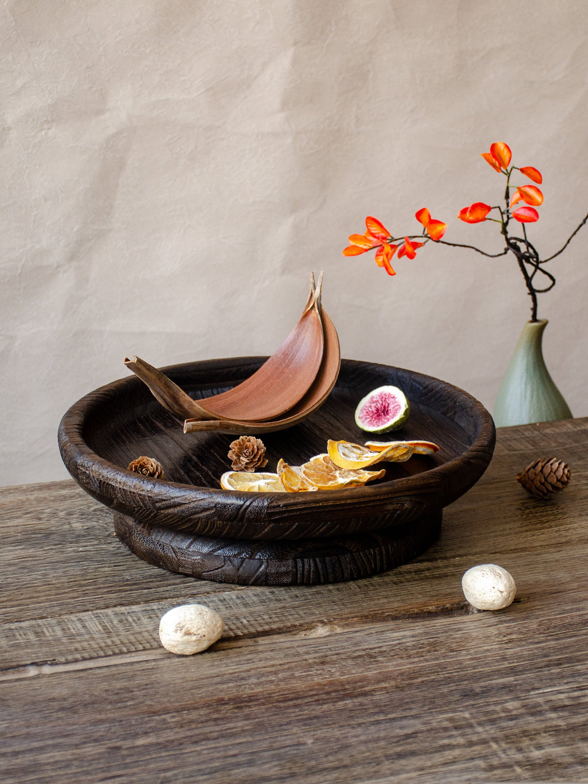 Solid Wood Dried Fruit Tray, Chinese Retro Style, Handmade, Wooden Fruit Plate