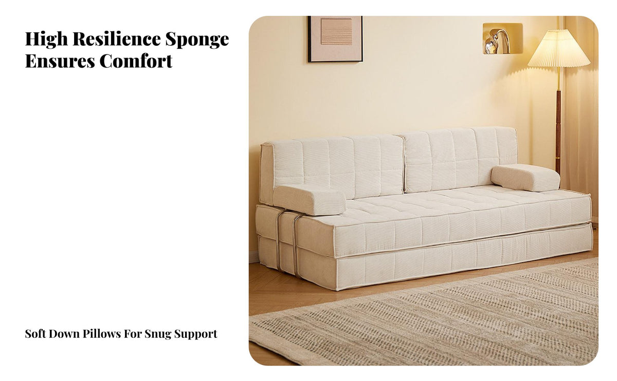 Foldable transformable Block Couch two-wayUse interchangeable Sofa Space-Saving Living Room Furniture Cream aesthetic for Apartment Dwellers, Families, Students, Home Office