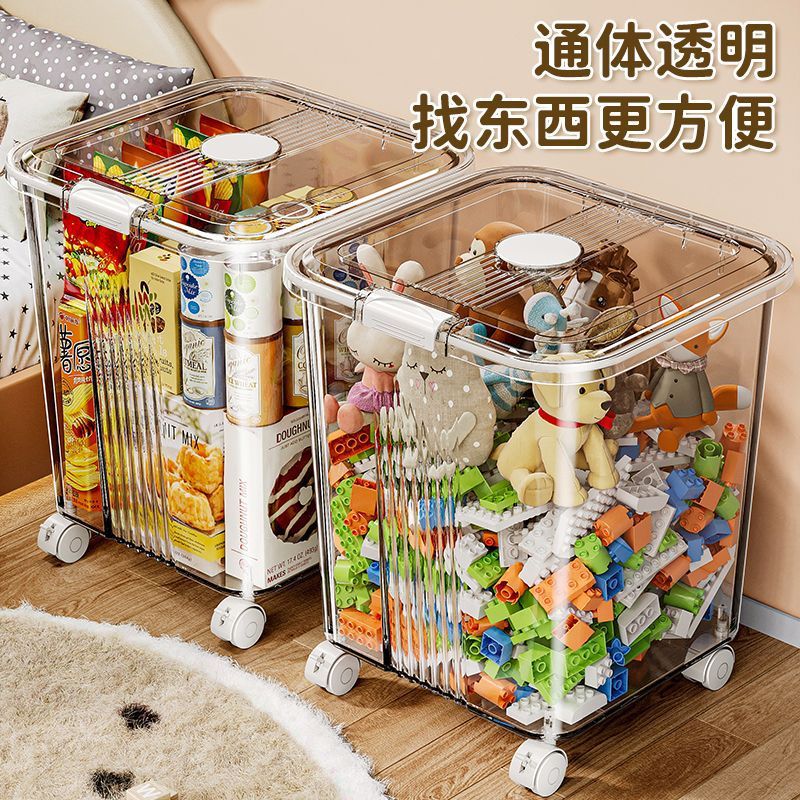 Transparent Storage Box with Lid, PP Plastic, 20-30L, with Wheels