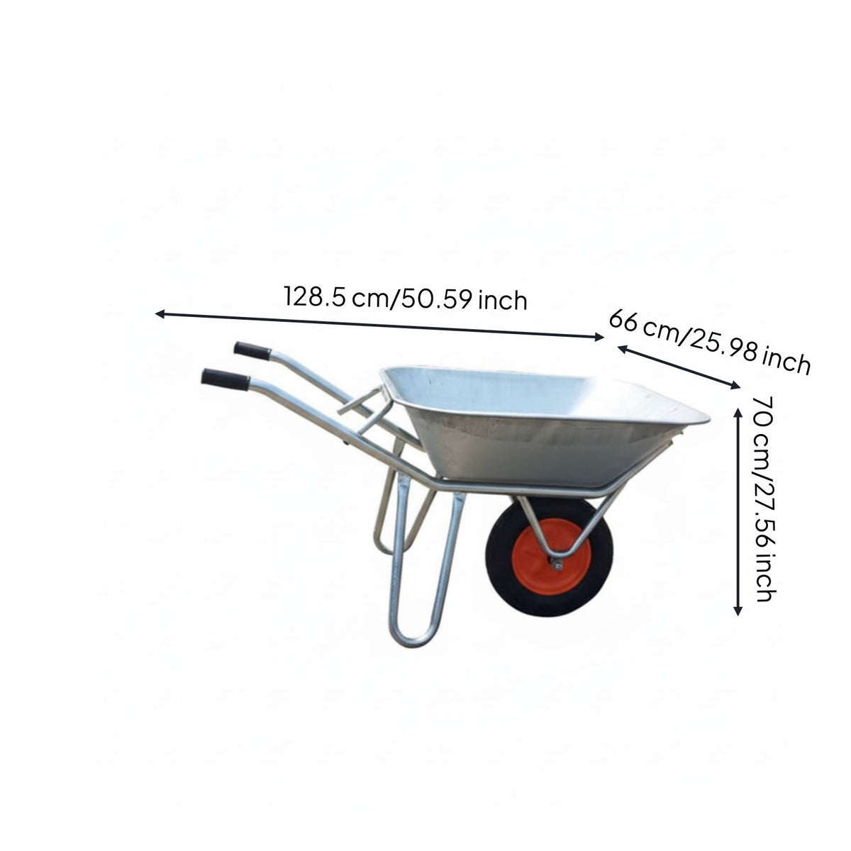 Duty Garden Cart with Tyres, Steel Frame Hand Cart for Construction, Large Capacity Outdoor Trolley for Waste Removal and Garden Projects