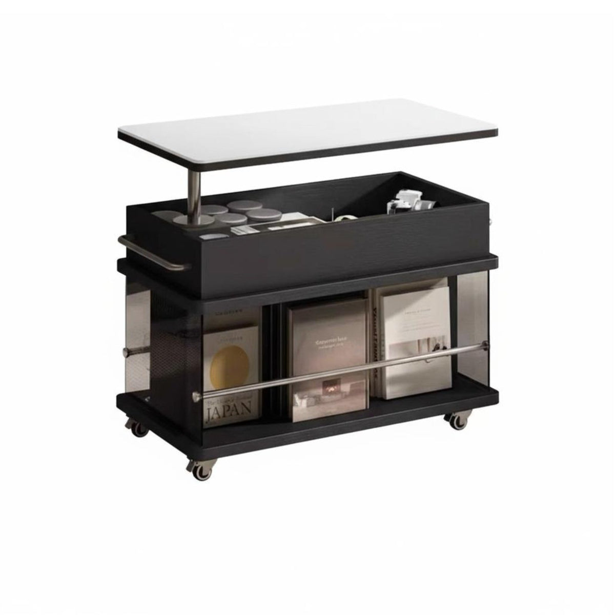 2-Tier Rolling Trolley Light Luxury Design Side Table With casters Multi-Functional for Homeowners, Adults, Small areas, Office