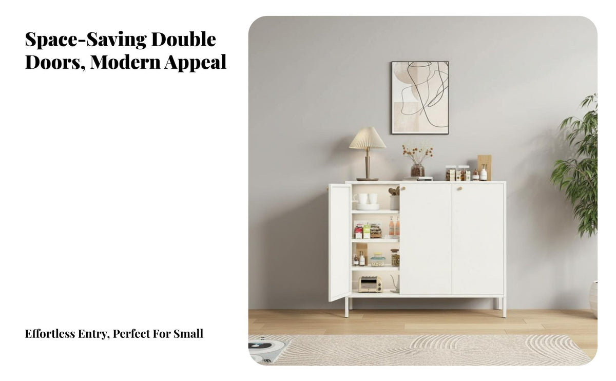 Waterproof 4-Tier Cabinet with Doors Large Capacity Sideboard Multipurpose Household Furniture Heavy-Duty for Families, Homeowners, Apartment Dwellers, Living Room, Kitchen, Bedroom, Entryway