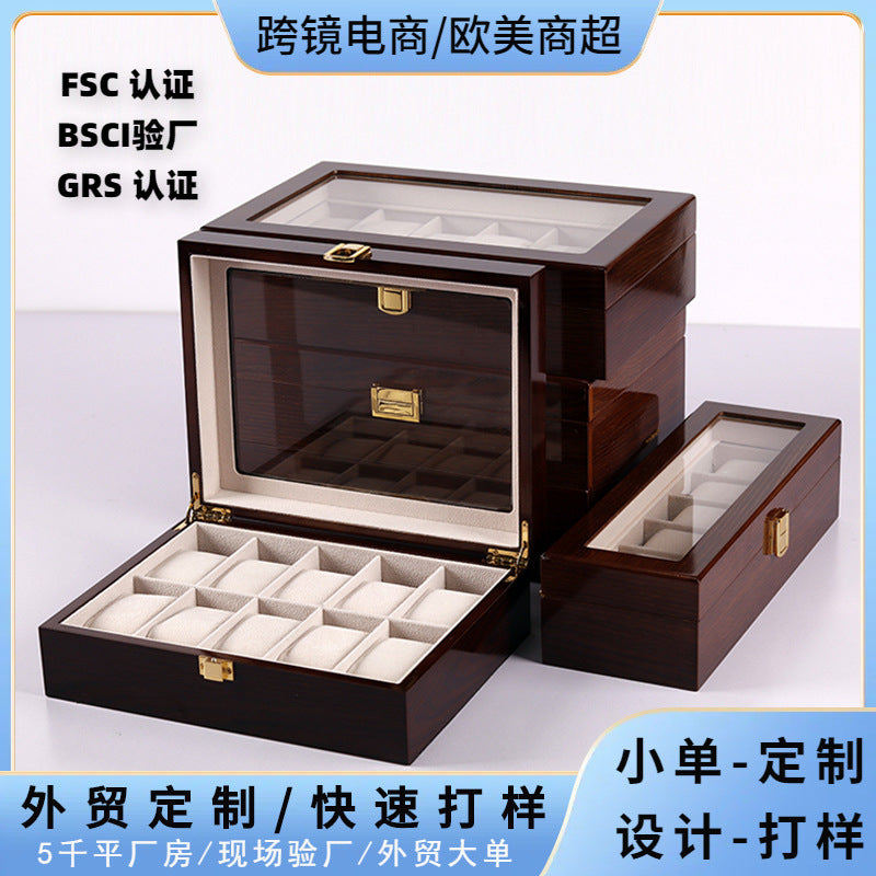 Coffee Glossy Watch Box, 6-Slot, for Watch Storage and Packaging