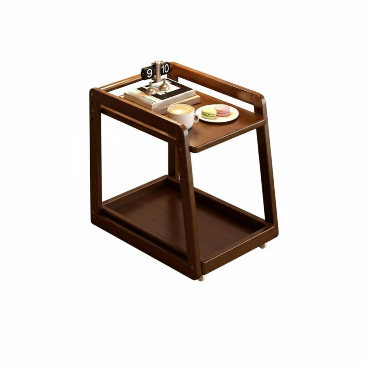 Sofa Side Cart Easy Mobility Wheeled End Table Raised Guardrails for Living Room
