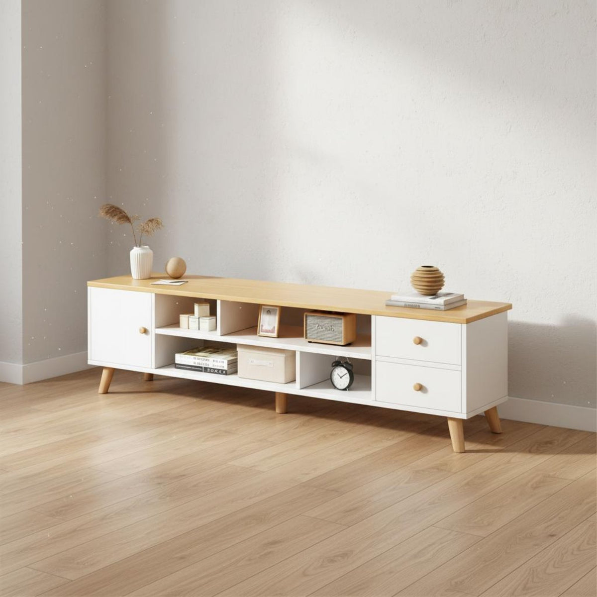 Nordic Theme TV Cabinet Space-Saving Contemporary Television Stand Versatile Modern Media Console for Apartment, Bedroom