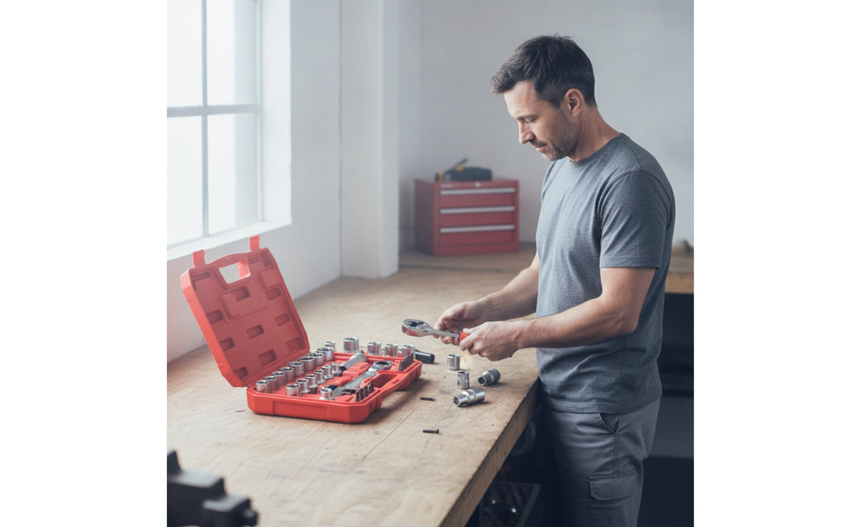 Through-Hole Socket Wrench Kit Compact Gear Socket Wrench Set with Case Multi-Function Through-Hole Ratchet Set for Garage