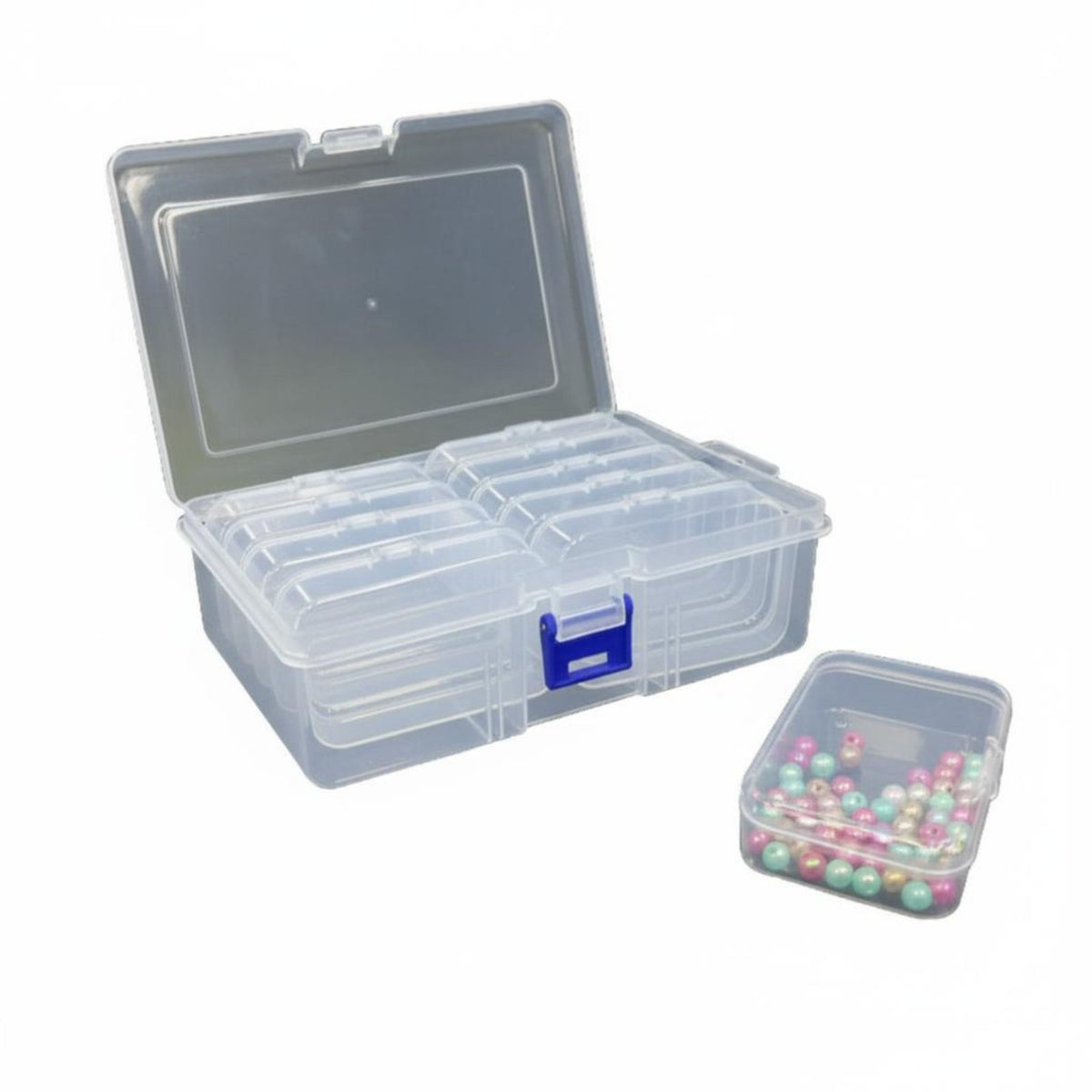 Dust-Proof Multi-Grid Storage Case Secure Plastic Compartment Box Portable Transparent Jewelry Bead Box Stackable for Crafters, Hobbyists