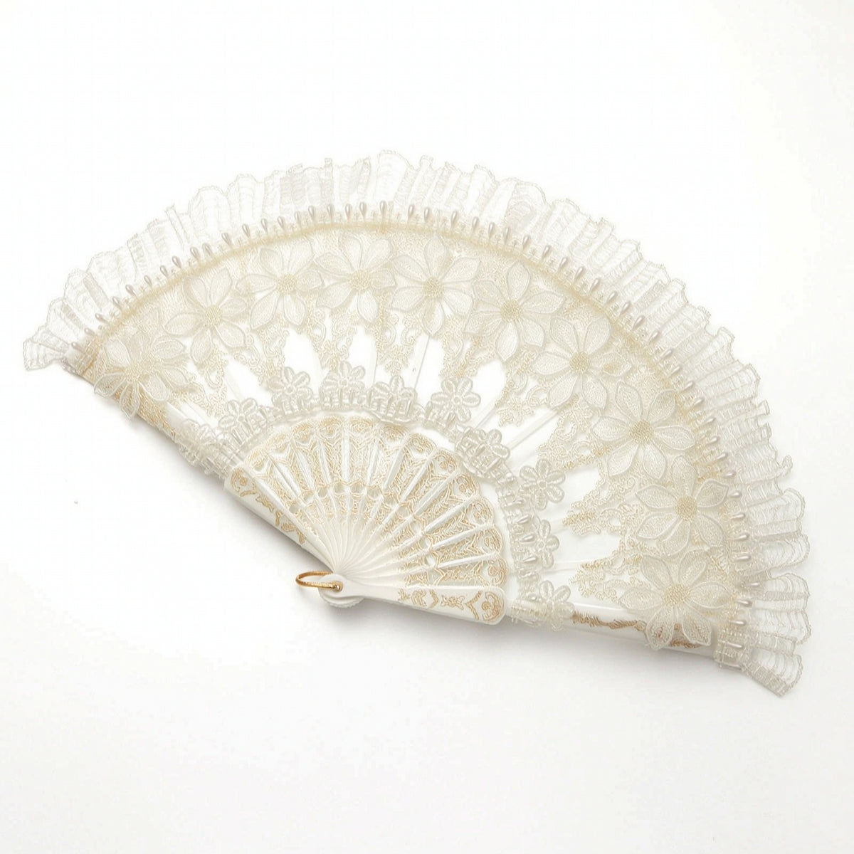 Lace Folding Fan Ornate Handheld Fan with Loop Elegant for Weddings, Photoshoots