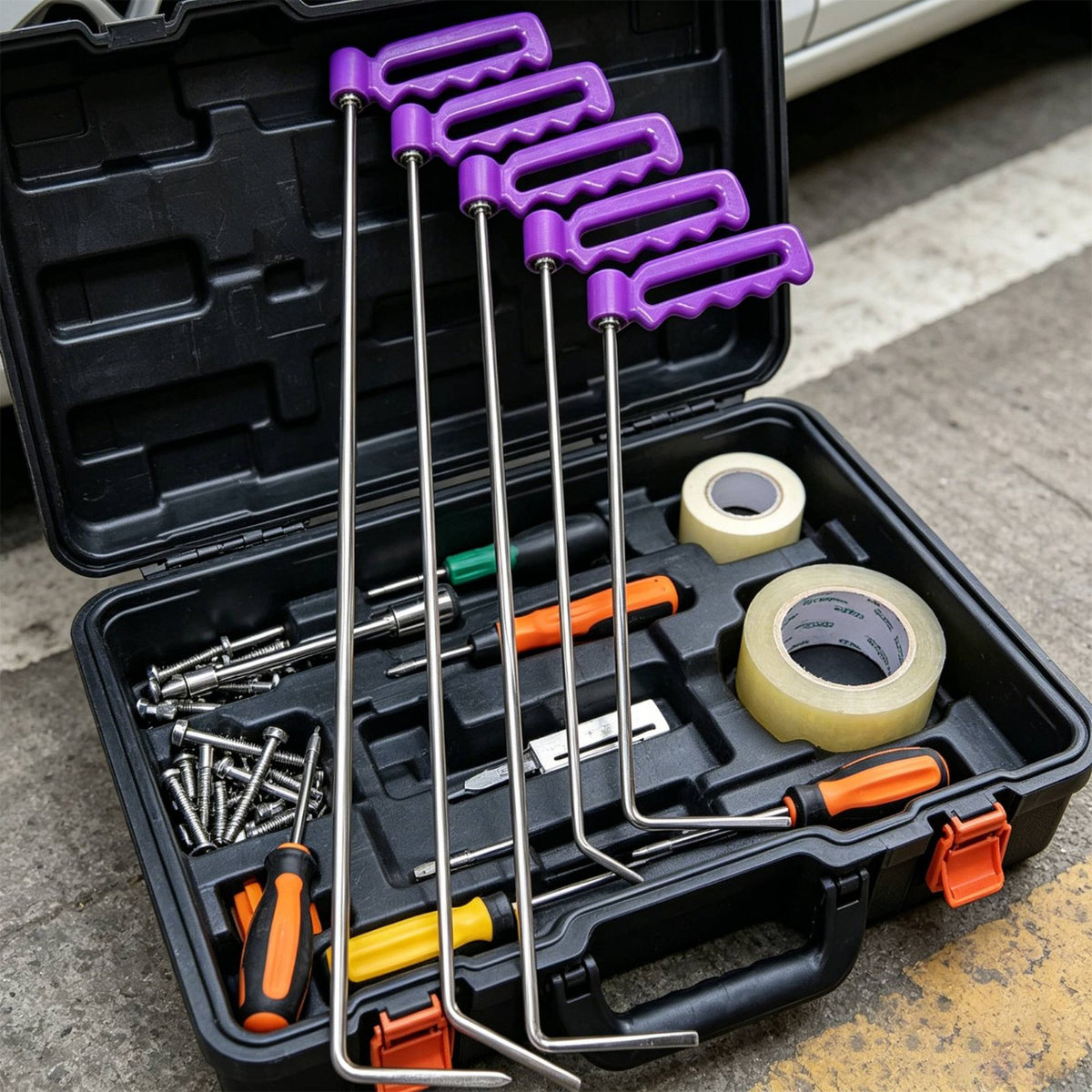 5 Pieces Original Finish Repair Tool Set 360-Degree Rotation Paintless Repair Hook Rod Set Ergonomic Handle