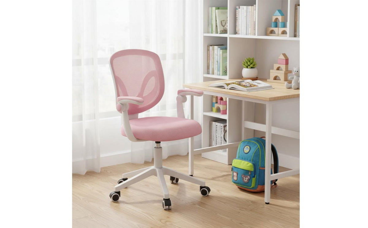 Space Saving Adjustable Kids Desk Chair Breathable Mesh Back Ergonomic Student Chair High-Density Foam Cushion Weight-Activated Locking Casters for Students, Study Room, Home Office
