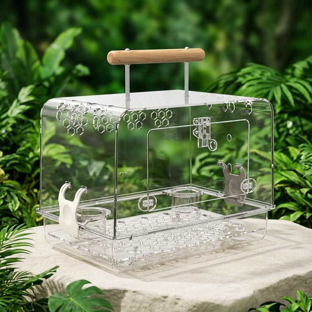 Bird Carrier Backpack with Shoulder Strap, Acrylic Bird Cage for Parakeet and Cockatiel, Portable Travel Cage