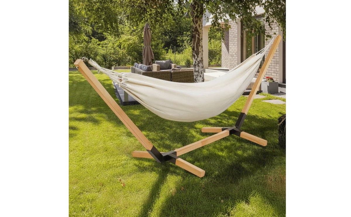 Detachable Swinging Bed with Stand Wooden Freestanding Swinging Bed Sturdy Furniture Comfortable for Adults, Garden