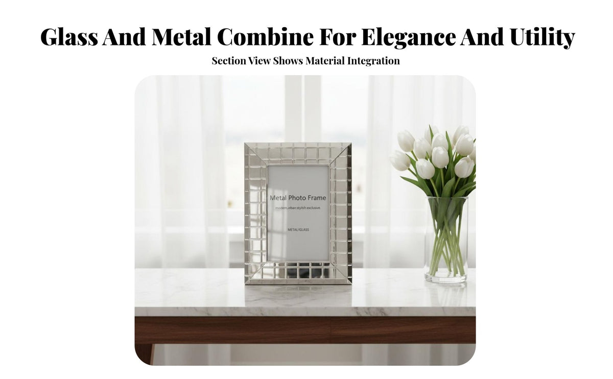 Chrome Metal Photo Frame Light Elegant Crafted Metal Picture Frame Modern European Design Home Decoration for Living Room, Bedroom, Office