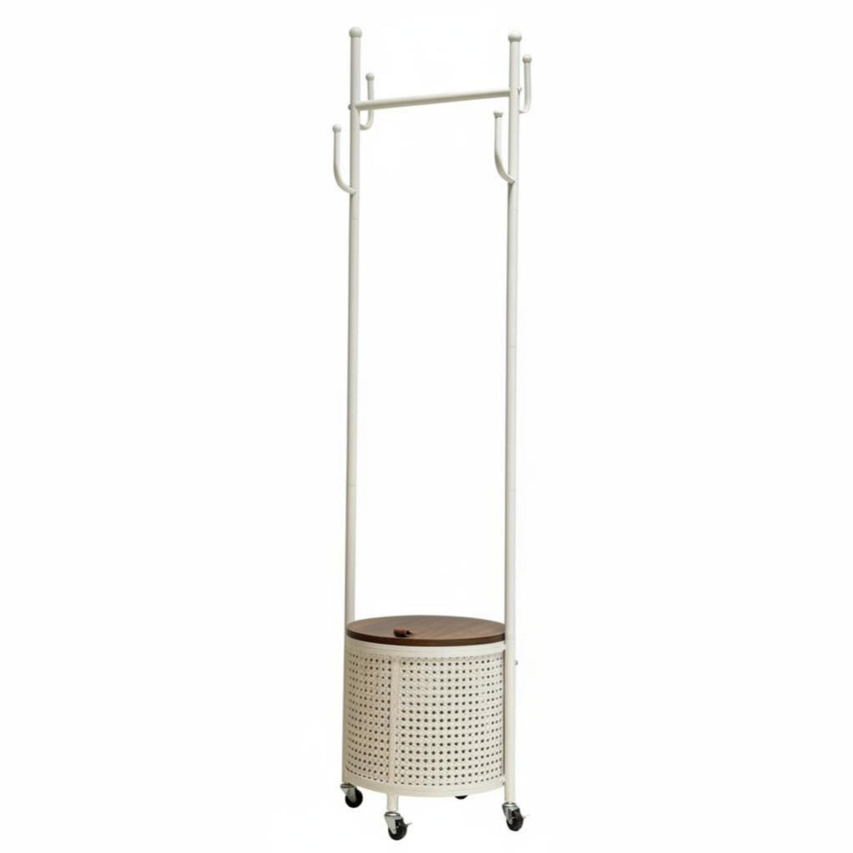 Rolling Clothes Rack with Hamper Faux Rattan Weave for Bathroom, Students