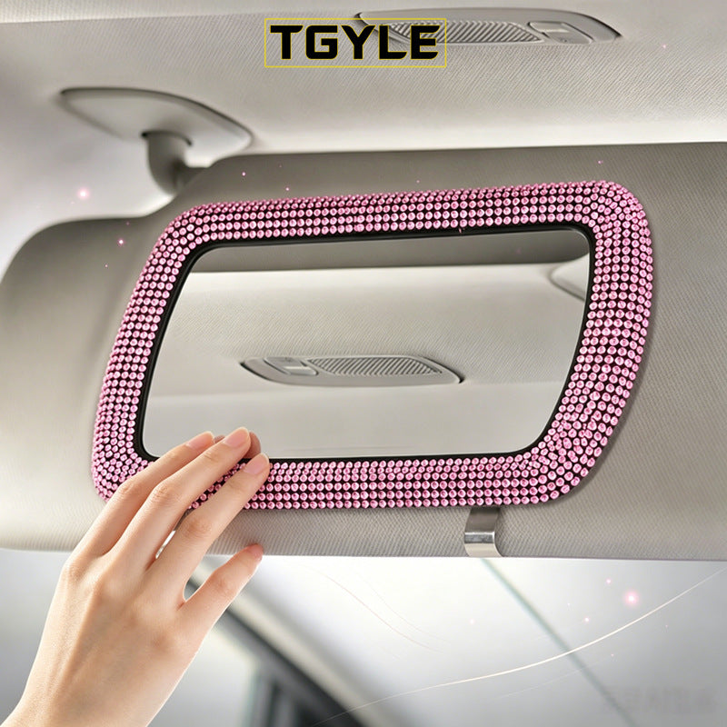 Car Sun Visor Mirror with Rhinestones, HD Multi-functional Makeup Mirror