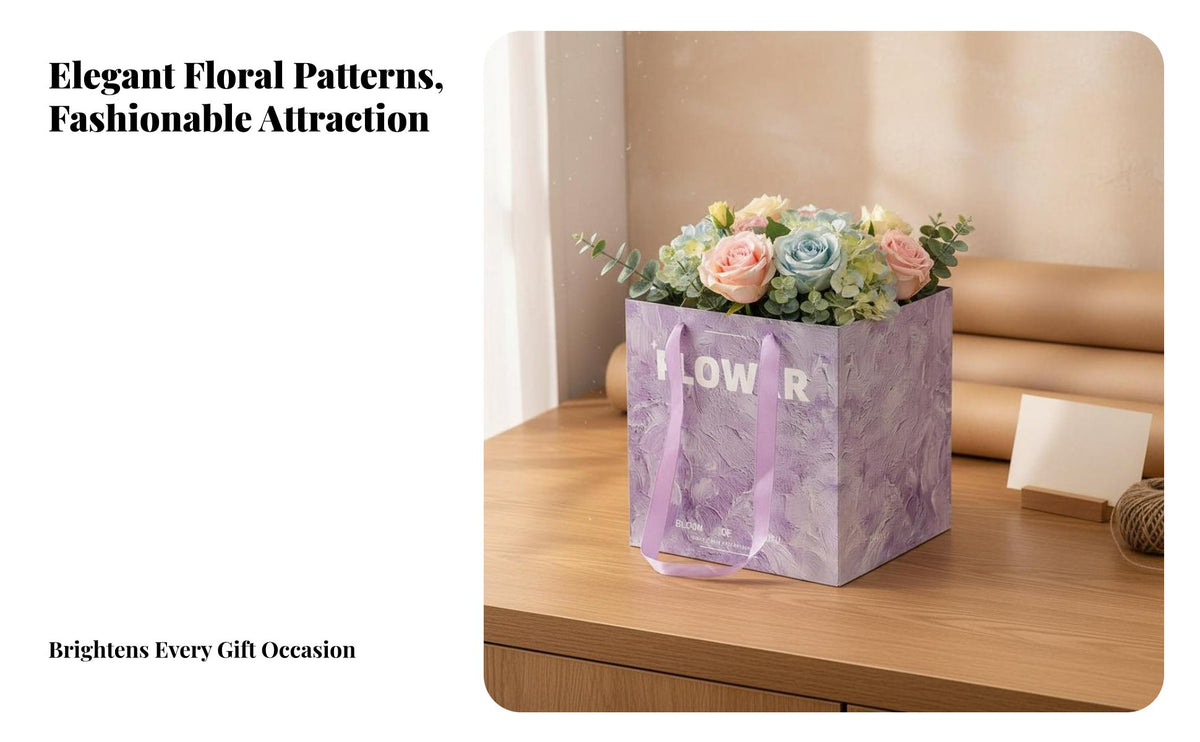 Square Flower Gift Bag Portable Large Bouquet Tote Bag Stylish Design Floral Gift Box with Handle for Florists, Family Appreciation Day, Weddings