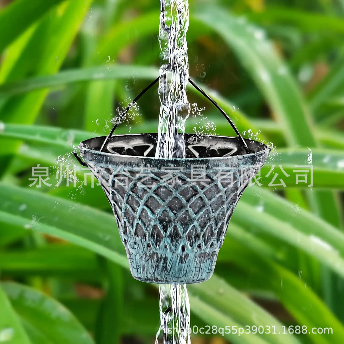Blue Mesh Rain Chain for Garden Decoration and Rainwater Collection
