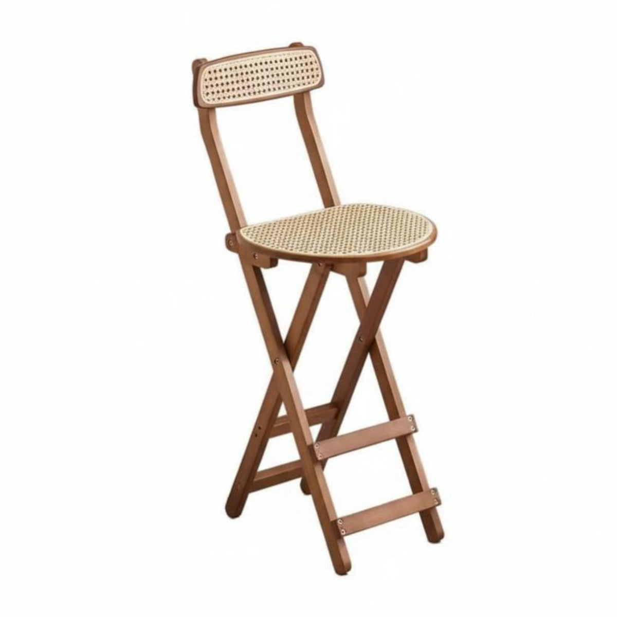 Folding Stool with Woven Backrest French design for Dessert Shop, Bar, homeowners