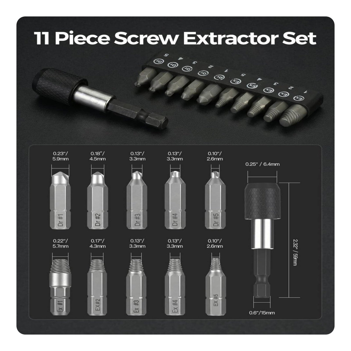 11 Pieces Stripped Screw Remover Kit Easy out Repair Tool Counterclockwise