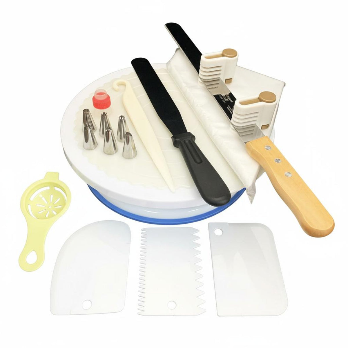 Rotating Design Cake Turntable and Decorating Set All-in-All-Inclusive Cake Turntable Stainless Steel Spatulas Baking Supplies Set Food Grade Material for Home Bakers, Beginners