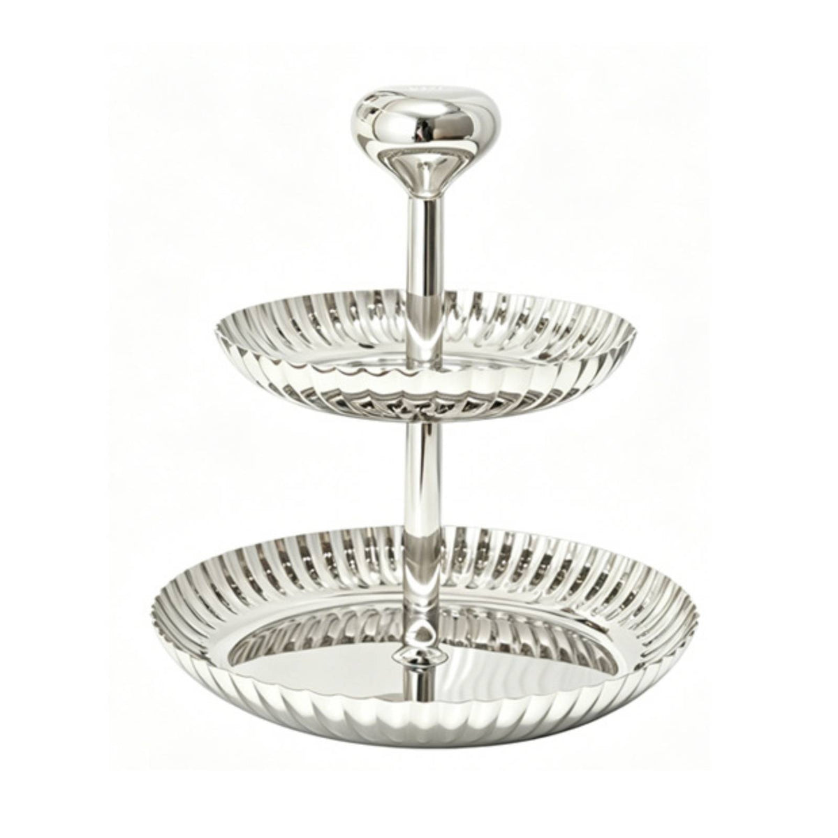 Two-Tier Fruit Tray Silver Tiered Fruit Bowl Polished for Dining Table