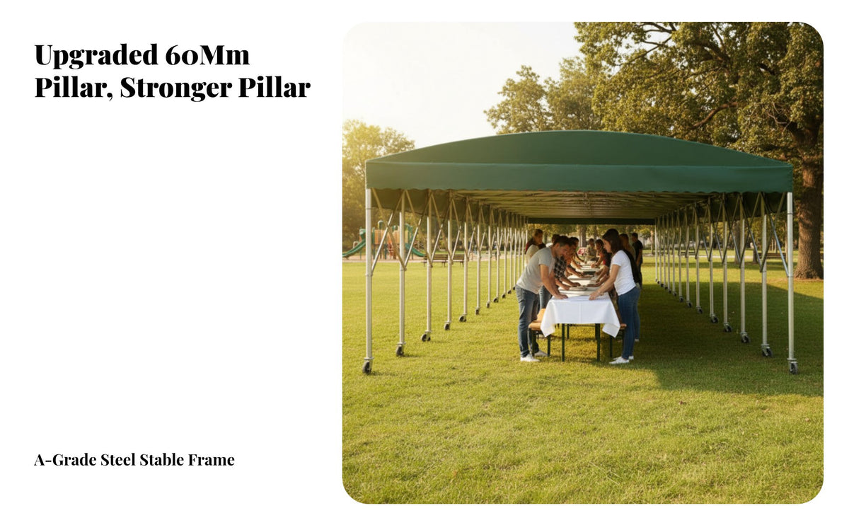 Wheeled Accordion Cover Retractable Design Enclosed Carport Tent Waterresistant Outdoor Shelter for Vehicles Owners, Gathering Hosts, Parking Spots