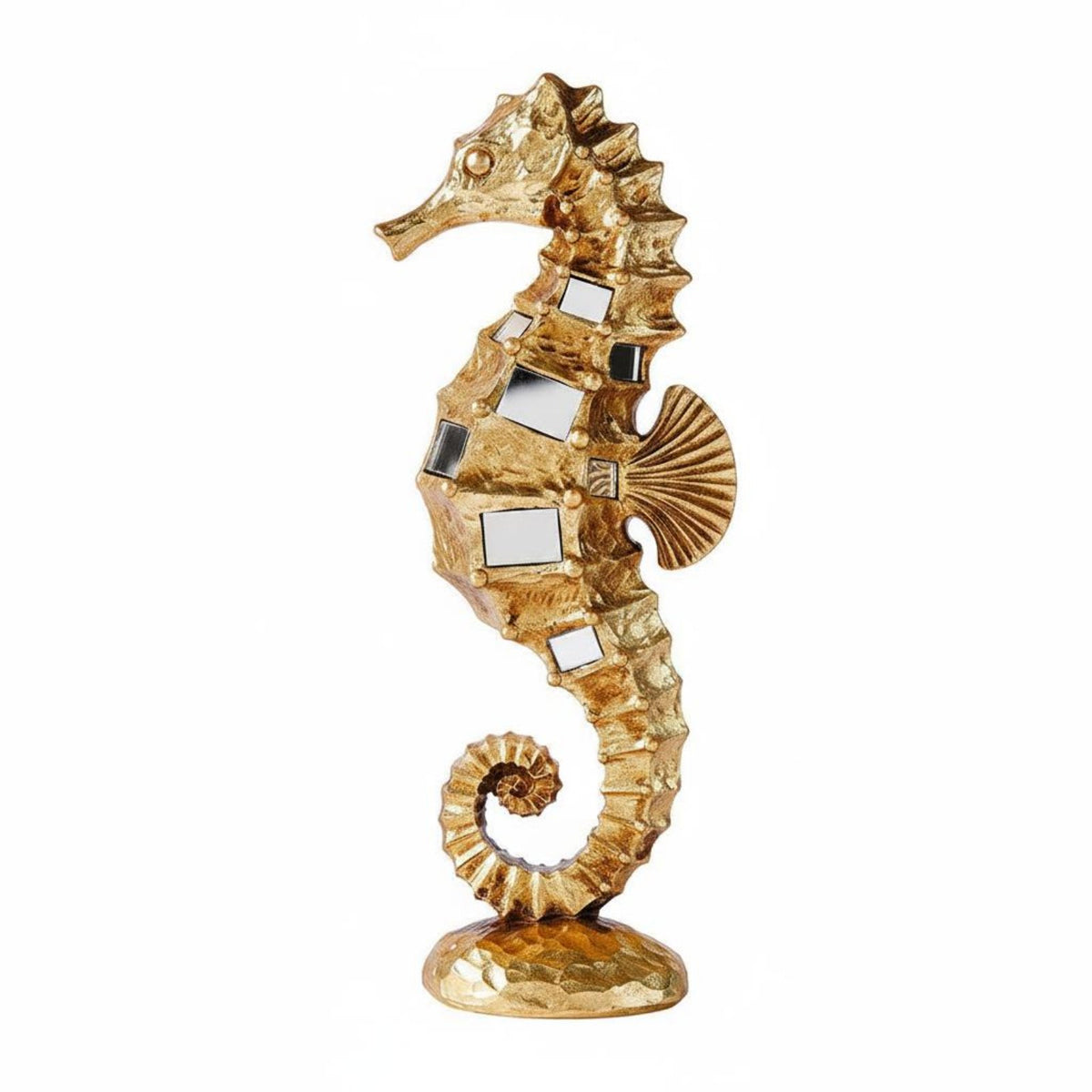 Resin Seahorse Sculpture Presentable Gold Seahorse Decor Handcrafted Details Table Ornament for Entryway
