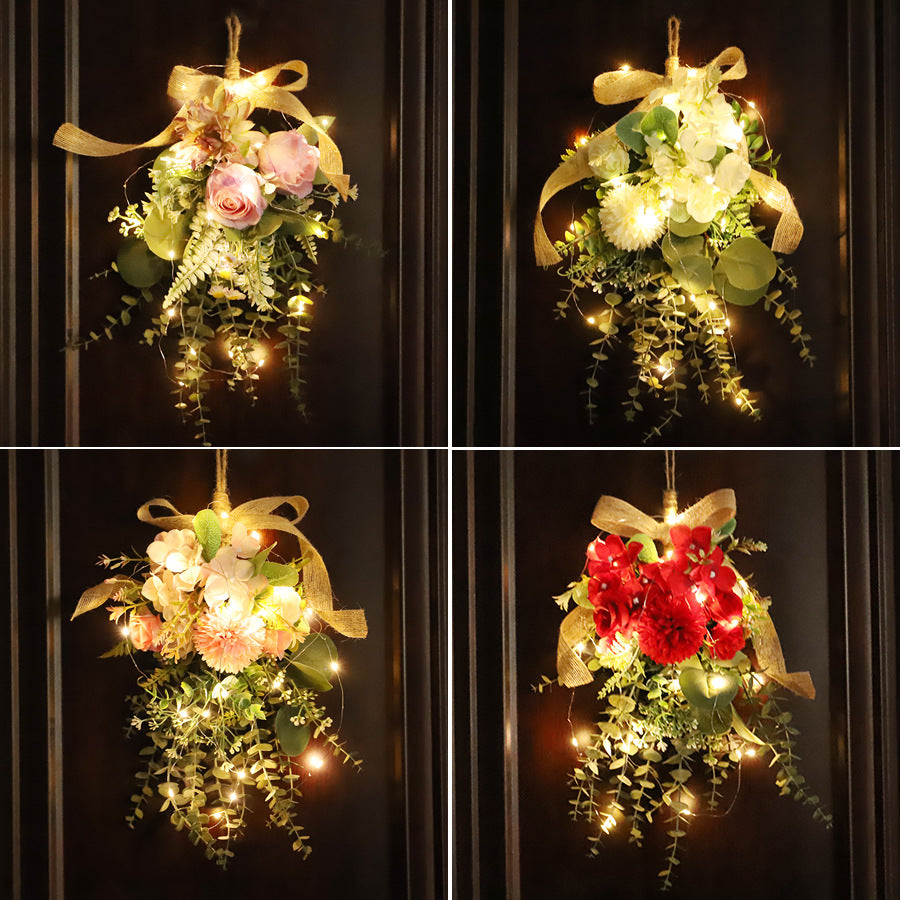 HOYVJOY Eucalyptus Hanging Bouquet Wall Decor with Fabric Chrysanthemum